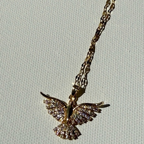 18K Gold Bird Pendant Necklace Phoenix Eagle Choker - Picture 9 of 12